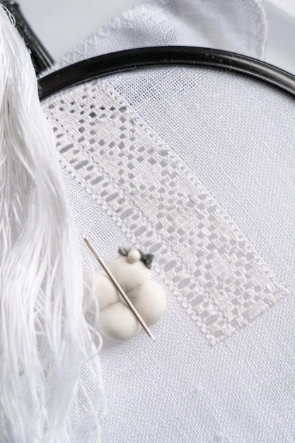 Igła i nić na materiale